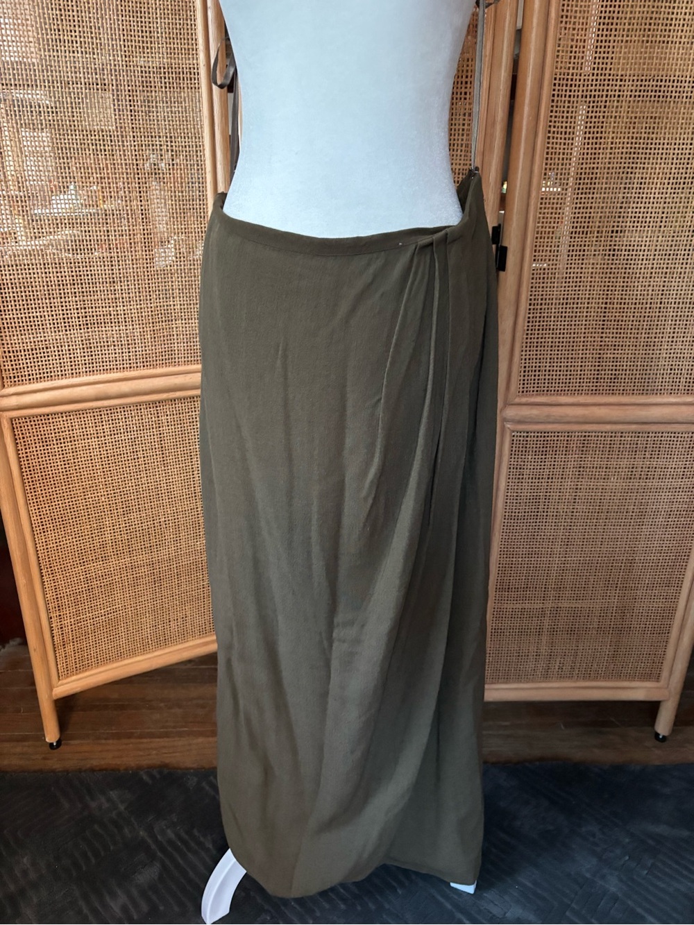 Ellen Tracy Olive Green Wrap-Style Maxi Skirt